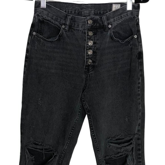 Free People Blossom Rigid Skinny Jeans Black Women’s Size 27 High Rise Raw Hem - Picture 3 of 13